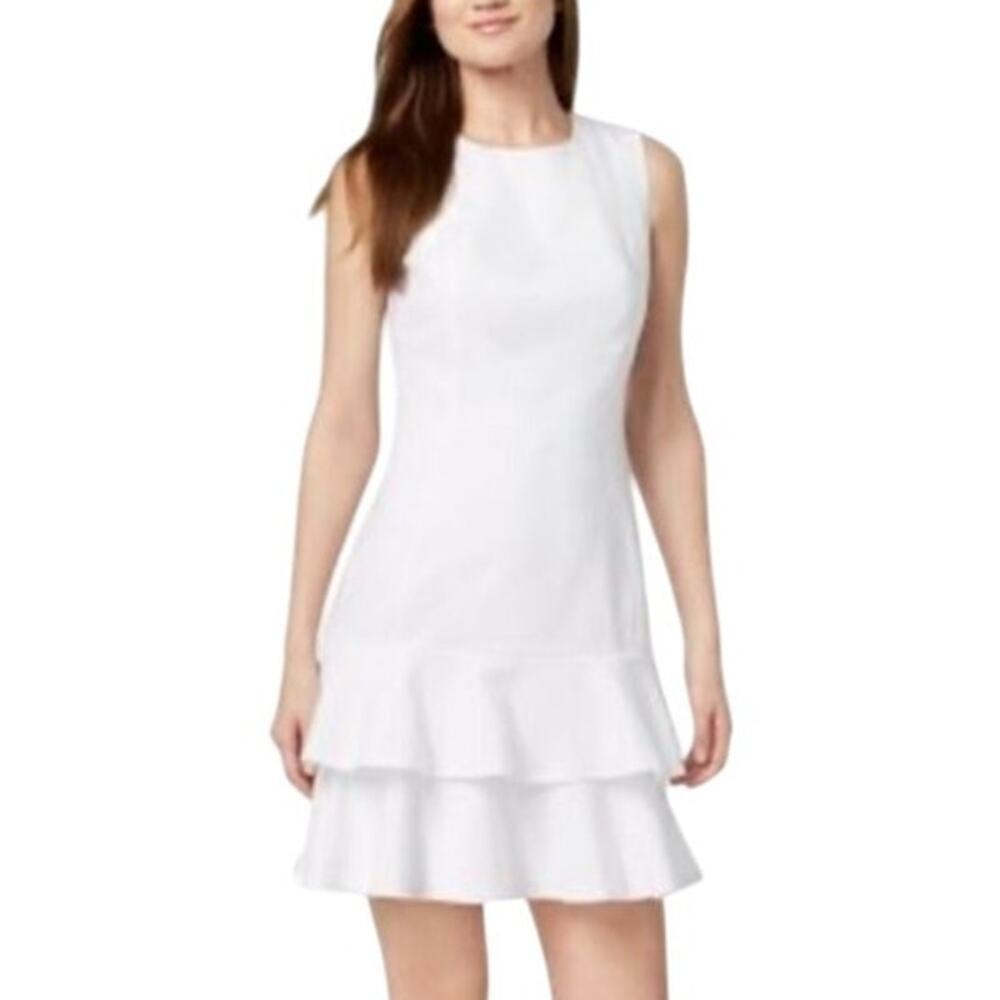 Calvin Klein White‎ Ruffle Sheath Dress